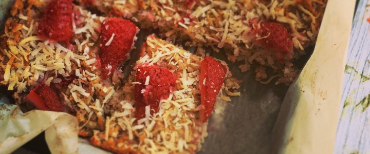 Strawberry, coconut and chia slice